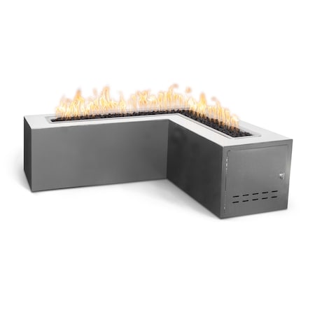 The Outdoor Plus 60 L-Shaped Whitney Fire Table, Powder Coated Metal, Pewter, Natural Gas OPT-WHTPC60E12V-PEW-NG